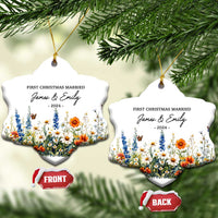 Personalised First Xmas Married Christmas Ornament Custom Name 2024 Flowers Decorations Keepsake Wedding Gifts - Wonder Print Shop