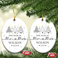 Personalized First Wedding Anniversary Christmas Ornament Custom Name One Year As Mr & Mrs - Wonder Print Shop
