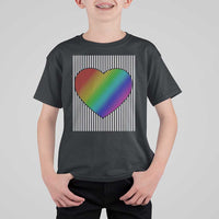 Retro Valentines Rainbow Heart T Shirt For Kid LGBT Pride LGBTQ Support