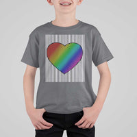 Retro Valentines Rainbow Heart T Shirt For Kid LGBT Pride LGBTQ Support