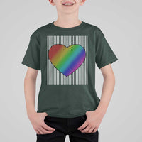 Retro Valentines Rainbow Heart T Shirt For Kid LGBT Pride LGBTQ Support