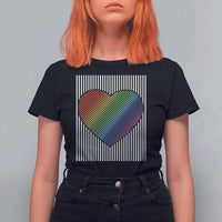 Retro Valentines Rainbow Heart T Shirt For Women LGBT Pride LGBTQ Support