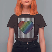 Retro Valentines Rainbow Heart T Shirt For Women LGBT Pride LGBTQ Support
