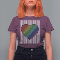 Retro Valentines Rainbow Heart T Shirt For Women LGBT Pride LGBTQ Support