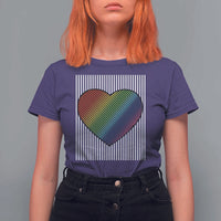 Retro Valentines Rainbow Heart T Shirt For Women LGBT Pride LGBTQ Support