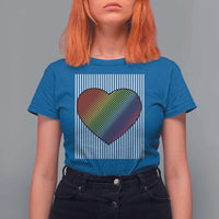Retro Valentines Rainbow Heart T Shirt For Women LGBT Pride LGBTQ Support