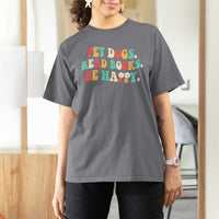 Dog Book Lover T Shirt For Women Retro Groovy Flower Bookish Dog Mom Gift
