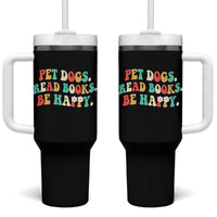 Dog Book Lover Tumbler With Handle Retro Groovy Flower Bookish Dog Mom Gift