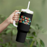 Dog Book Lover Tumbler With Handle Retro Groovy Flower Bookish Dog Mom Gift