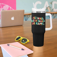 Dog Book Lover Tumbler With Handle Retro Groovy Flower Bookish Dog Mom Gift