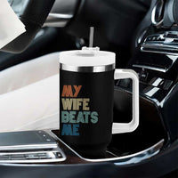 Retro My Wife Beats Me Tumbler With Handle Funny Husband Birthday Sarcastic - Wonder Print Shop