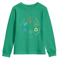 Earth Day Environment Youth Sweatshirt Save Bees Rescue Animals Recycle Plastic