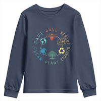 Earth Day Environment Youth Sweatshirt Save Bees Rescue Animals Recycle Plastic
