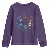 Earth Day Environment Youth Sweatshirt Save Bees Rescue Animals Recycle Plastic