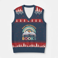 Ban The Fascists Save The Books V-Neck Knit Sweater Vest Funny Book Lovers Librarian Book Nerd - Wonder Print Shop