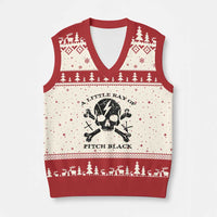 A Little Ray of Pitch Black V-Neck Knit Sweater Vest Dark Humor Sarcastic Halloween Spooky Skull - Wonder Print Shop