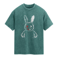Creepy Cute Bunny Washed Cotton T-Shirt Rabbit Alt Goth Grunge Horror Aesthetic