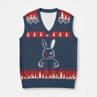 Creepy Cute Bunny V-Neck Knit Sweater Vest Rabbit Alt Goth Grunge Horror Aesthetic - Wonder Print Shop