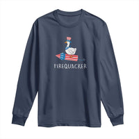 Funny July 4th Goose Long Sleeve Shirt Patriotic Goose Firework Firequacker Independence Day - Wonder Print Shop