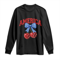 America Cherry Coquette Bow Long Sleeve Shirt 4th of July Patriotic - Wonder Print Shop