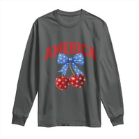 America Cherry Coquette Bow Long Sleeve Shirt 4th of July Patriotic - Wonder Print Shop