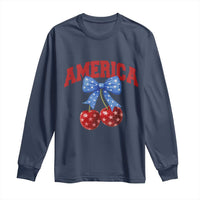 America Cherry Coquette Bow Long Sleeve Shirt 4th of July Patriotic - Wonder Print Shop