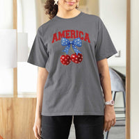 America Cherry Coquette Bow T Shirt For Women 4th of July Patriotic - Wonder Print Shop