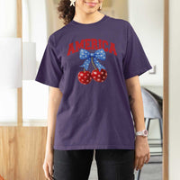 America Cherry Coquette Bow T Shirt For Women 4th of July Patriotic - Wonder Print Shop