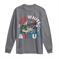Funny Fishing Long Sleeve Shirt Red White Bruh Fisherman Gift American Flag - Wonder Print Shop