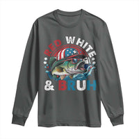 Funny Fishing Long Sleeve Shirt Red White Bruh Fisherman Gift American Flag - Wonder Print Shop