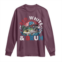 Funny Fishing Long Sleeve Shirt Red White Bruh Fisherman Gift American Flag - Wonder Print Shop