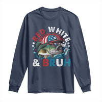 Funny Fishing Long Sleeve Shirt Red White Bruh Fisherman Gift American Flag - Wonder Print Shop