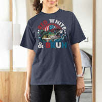 Funny Fishing T Shirt For Women Red White Bruh Fisherman Gift American Flag - Wonder Print Shop