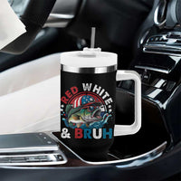 Funny Fishing Tumbler With Handle Red White Bruh Fisherman Gift American Flag - Wonder Print Shop