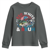 Funny Fishing Youth Sweatshirt Red White Bruh Fisherman Gift American Flag - Wonder Print Shop