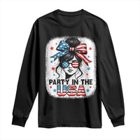 Party In USA Girls 4th of July Long Sleeve Shirt Messy Bun USA - Wonder Print Shop