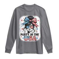 Party In USA Girls 4th of July Long Sleeve Shirt Messy Bun USA - Wonder Print Shop