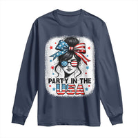 Party In USA Girls 4th of July Long Sleeve Shirt Messy Bun USA - Wonder Print Shop