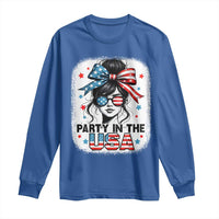 Party In USA Girls 4th of July Long Sleeve Shirt Messy Bun USA - Wonder Print Shop