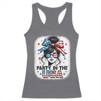 Party In USA Girls 4th of July Racerback Tank Top Messy Bun USA - Wonder Print Shop