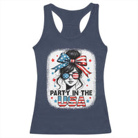 Party In USA Girls 4th of July Racerback Tank Top Messy Bun USA - Wonder Print Shop