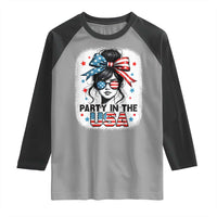 Party In USA Girls 4th of July Raglan Shirt Messy Bun USA - Wonder Print Shop