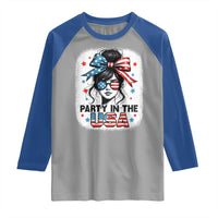 Party In USA Girls 4th of July Raglan Shirt Messy Bun USA - Wonder Print Shop