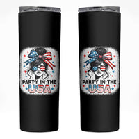 Party In USA Girls 4th of July Skinny Tumbler Messy Bun USA - Wonder Print Shop