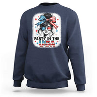 Party In USA Girls 4th of July Sweatshirt Messy Bun USA - Wonder Print Shop