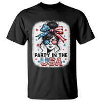 Party In USA Girls 4th of July T Shirt Messy Bun USA - Wonder Print Shop