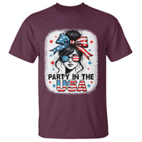 Party In USA Girls 4th of July T Shirt Messy Bun USA - Wonder Print Shop
