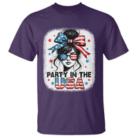 Party In USA Girls 4th of July T Shirt Messy Bun USA - Wonder Print Shop
