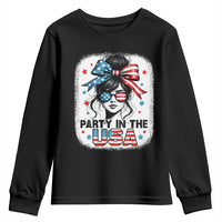 Party In USA Girls 4th of July Youth Sweatshirt Messy Bun USA - Wonder Print Shop