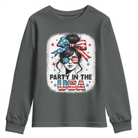 Party In USA Girls 4th of July Youth Sweatshirt Messy Bun USA - Wonder Print Shop